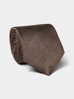 BNWT AW25 PROFUOMO SILK HAZELNUT HERRINGBONE TIE BROWN